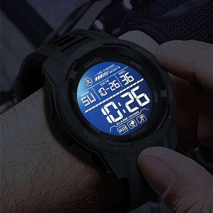 Black - SMAEL Men's Sports LED Luminous Digital Watch Multifunctional Waterproof Comfortable TPU Str