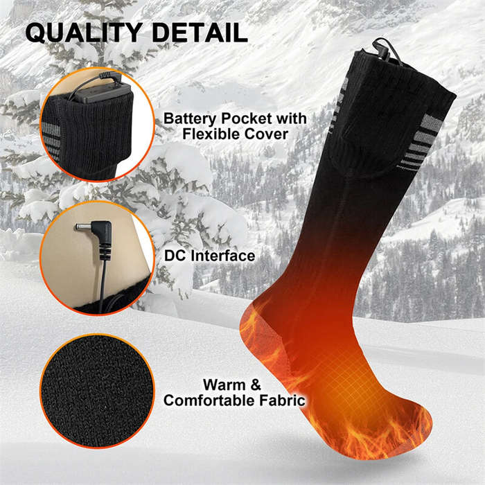 Black - TENGOO 1 Pair Unisex Heated Socks With USB Thermal Insulated Socks Winter Electric Heating S
