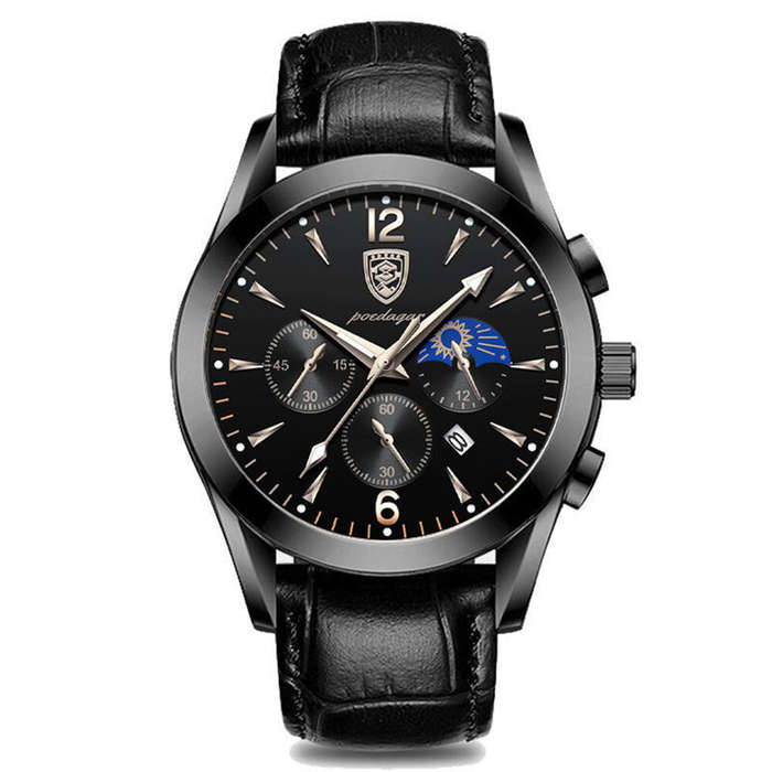 Gold - POEDAGAR Men Watches Waterproof Luminous Calendar Quartz Watch Stainless Steel Leather Watch