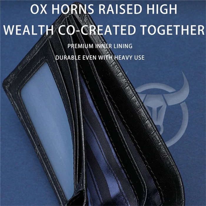 Black - BULLCAPTAIN Business Casual Billfold Cowhide Leather Men Wallet with Gift Box Short Crocodil