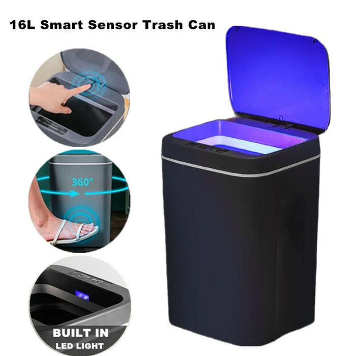 Dark Grey - AGSIVO 16L Smart Induction Touchless Trash Can Waste Bin With Motion Sensor and Recharge
