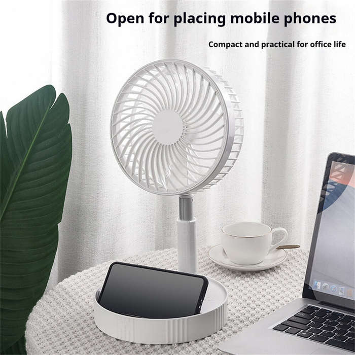 White - Tevorex 7200mAh Telescopic Folding Fan USB Charging Portable Mini Electric Fan Dormitory Out