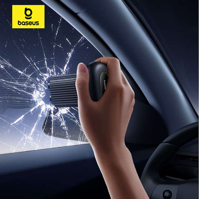 Black - Baseus Double-Headed Car Safety Hammer Alloy Steel Emergency Escape Hammer Hidden Push-Style