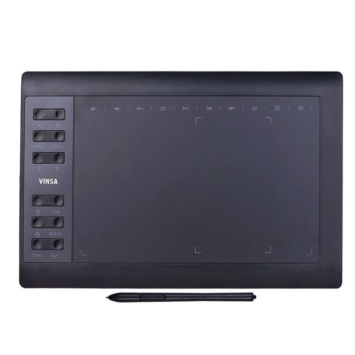 Black - 10x6 Inch Professional Graphics Drawing Tablet 12 Express Keys with for Mac Windows for Pain