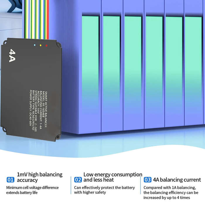 Black - Battery Active Balancer 1-4A Balancing Current 1mV Accuracy DC40-60V for 15-16S NCM LFP
