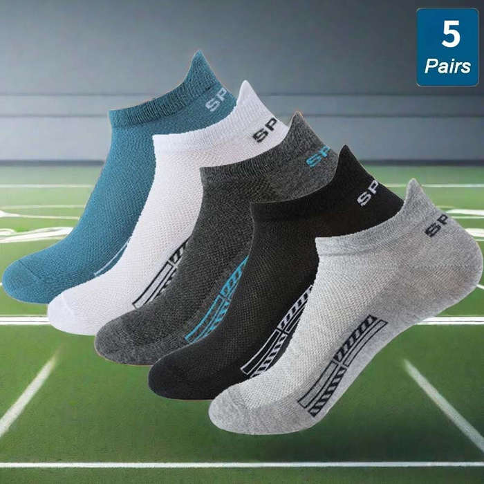 #01 - 5 Pairs Mens Anti-odor Mesh Sports Socks Comfy Breathable Sweat Ankle Socks Casual Soft Elasti