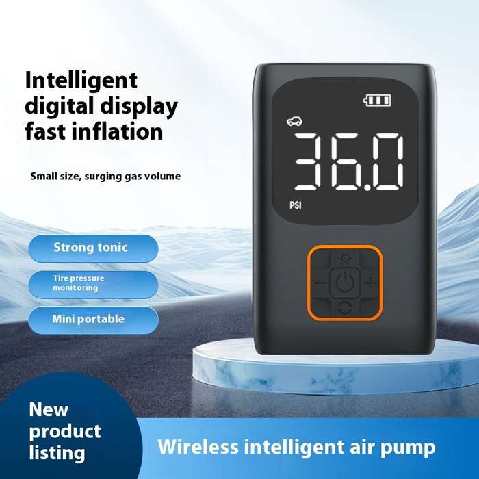Black - 150 PSI Portable Smart Car Air Pump Intelligent Cordless Digital Display Car Tire Inflation