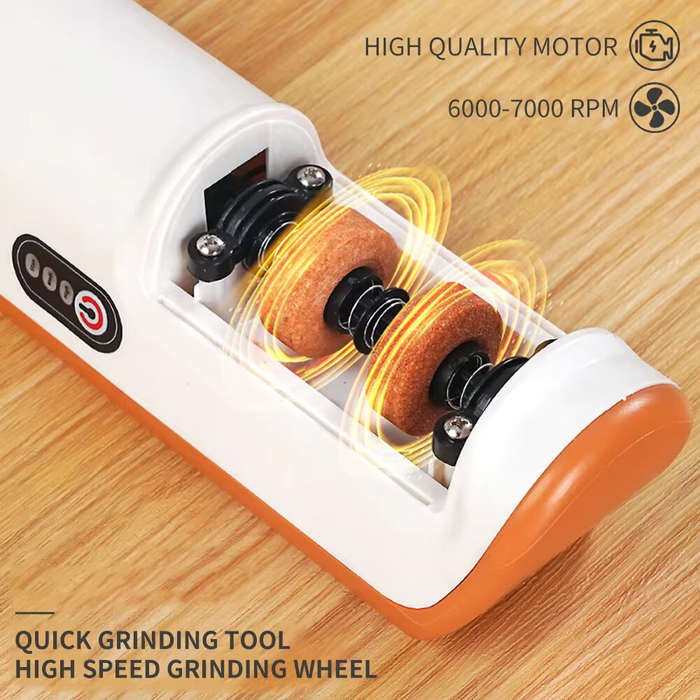 Orange - Electric Knife Sharpener Multifunctional Automatic 2 Gears Kitchen Cordless Electric Fast K