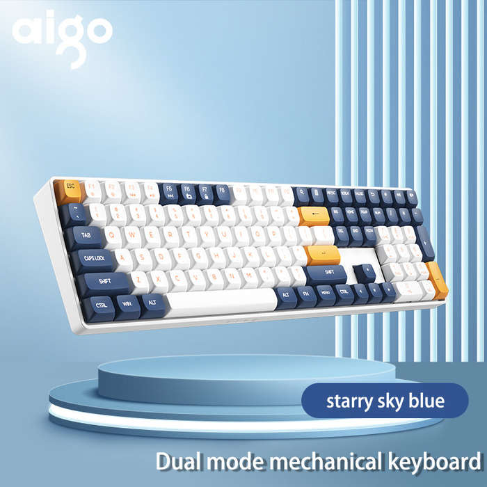 Aigo A108 Gaming Mechanical Keyboard 110 Key Hot Swap 2.4G Wireless Type-c Wired Yellow Switch Recha
