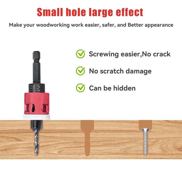 5Pcs - 5PCS 1/4 Inch Hex Shank Countersink Drill Bits Set with Low Friction Stop for Wood Plastic MD