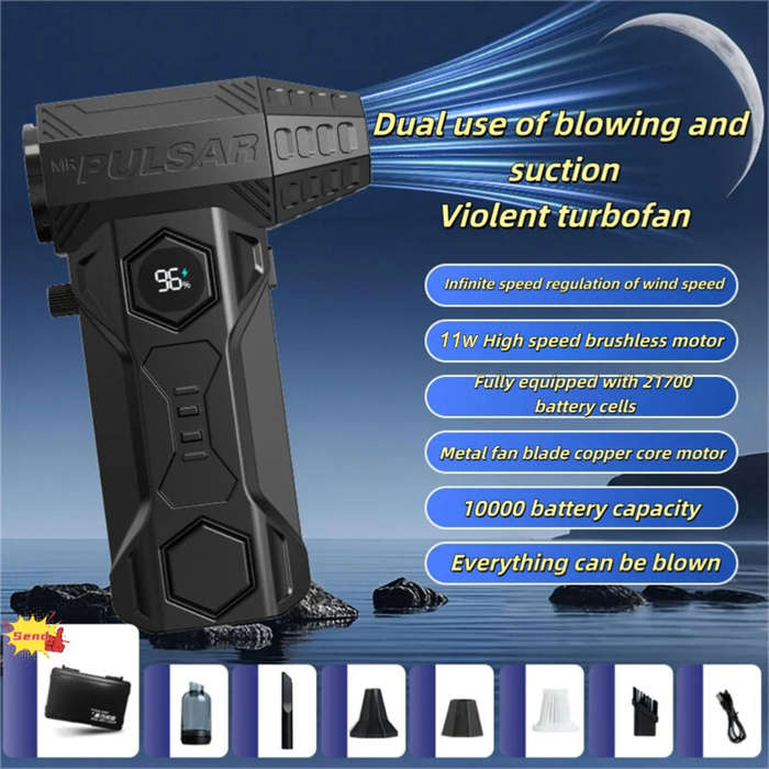Black - 110,000RPM X11 High-Speed Air Blower Cordless Compressed Air Duster 10000mAh Battery Powerfu