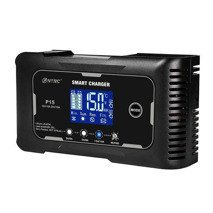 Black - HTRC P15 12V/15A 24V/10A Car Motorcycle Battery Charger Lead-Acid Battery AGM Intelligent Re