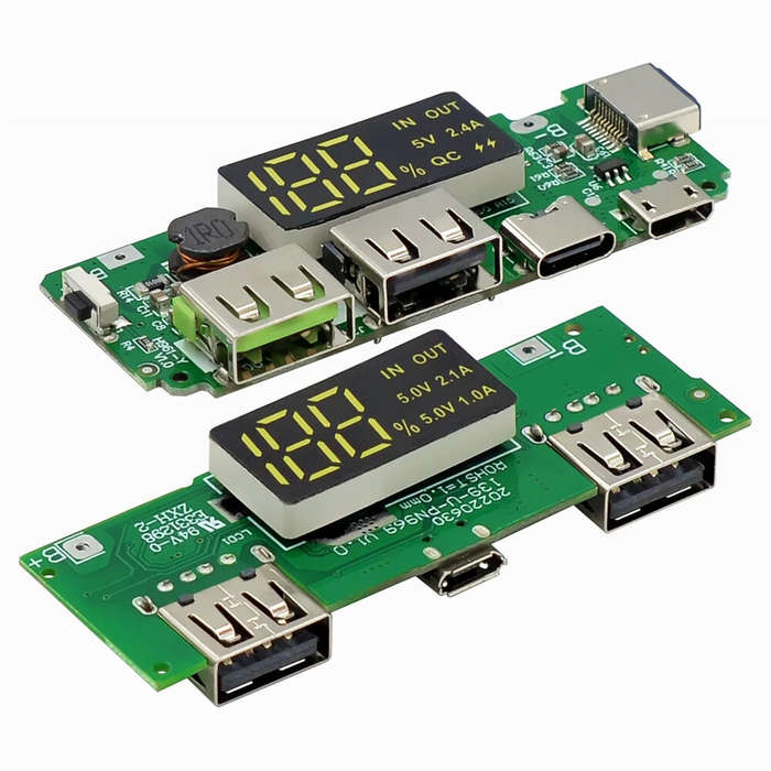3-Power Port - LED Display Dual USB 5V 2.4A Micro Type-C USB Mobile Power Bank 18650 Charging Module