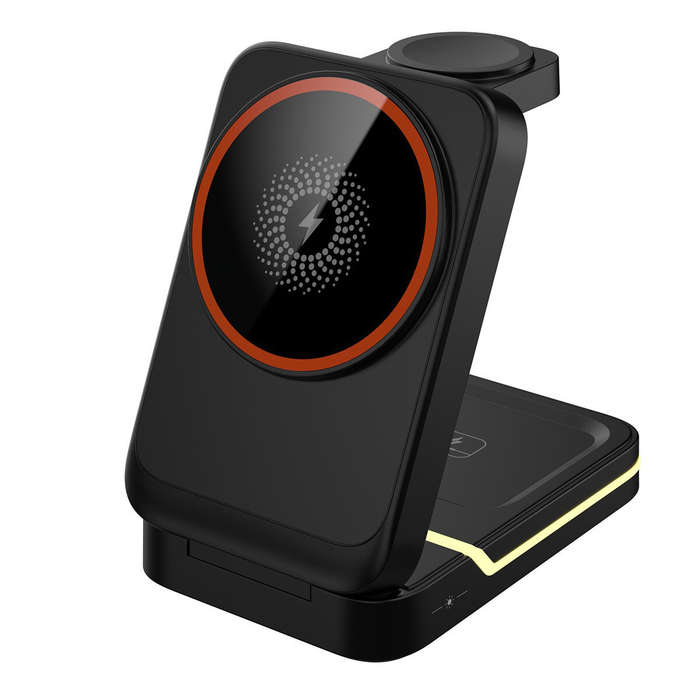 Black - Z-33 15W 3-in-1 Wireless Charger Fast Wireless Charging Station for Smart Phones for iPhone