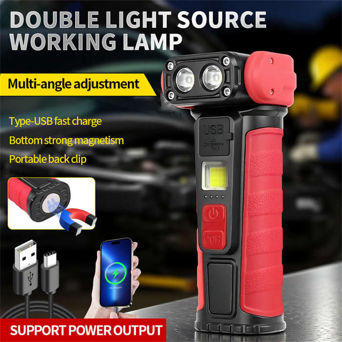 Black Red - Mini Convenient Rotating Flashlight 6 Modes Adjustable Portable Emergency COB Floodlight