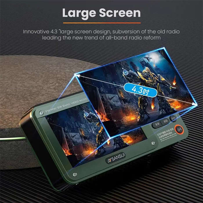 Grey - SANSUI F50 Portable FM Radio 4.3-inch Display Wireless bluetooth Speaker Built-in 2.5 inch Ma