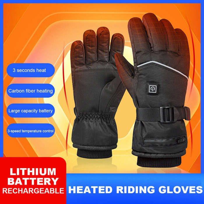 Black - TENGOO Winter Heated Gloves Motorcycle Waterproof Gloves Heated Heating Warm Work Gloves The