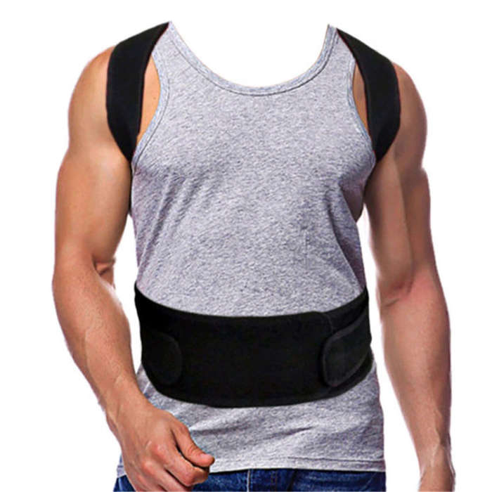 2XL - Adjustable Back Support Belt Back Posture Corrector Shoulder Lumbar Spine Support Back Protect
