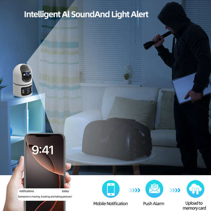 EU Plug - 4MP 5G Dual Band Dual Lens WIFI Wireless Security Camera PTZ Panoramic View Color Night Vi