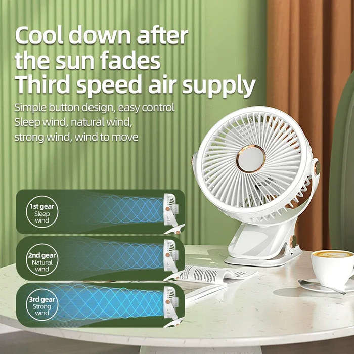 Blue - Mini Clip Fan Cordless Electric Ceiling Fan with LED Light Electric Fan USB Rechargeable Stud