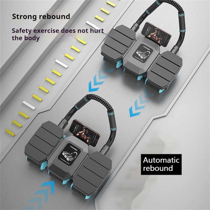 Black+Blue - KALOAD 6 Wheel 8 Elbow Support Abdominal Trainer with Phone Holder Silent Sport Automat