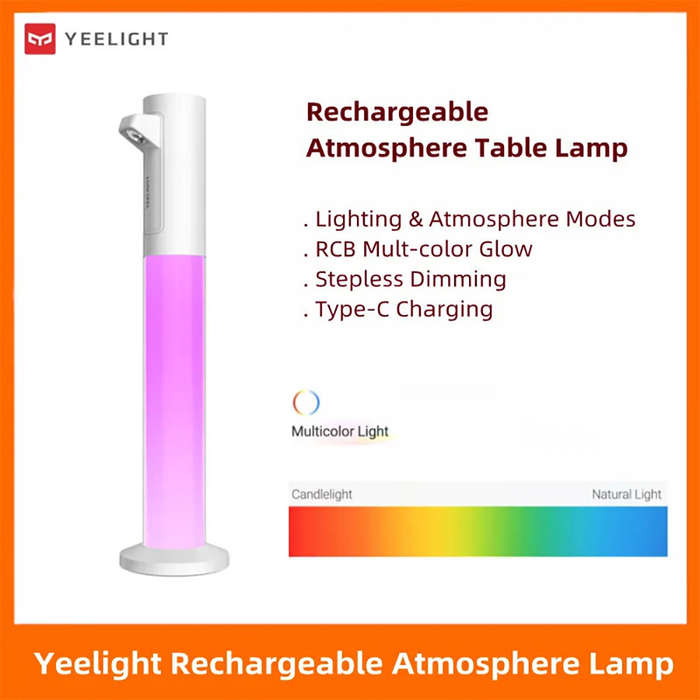 White - Yeelight LED Atmosphere Table Lamp Atmosphere Desk Lamp Multi-Color RGB Desktop Type-C Recha