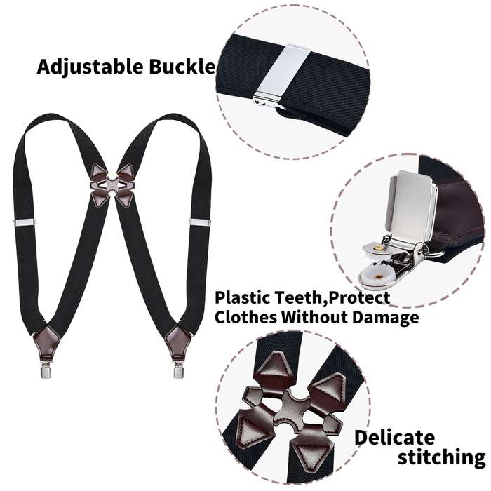 Grey - Stylish Elastic Formal Men's Suspenders with Side Clips Adjustable Length Back Braces Trouser
