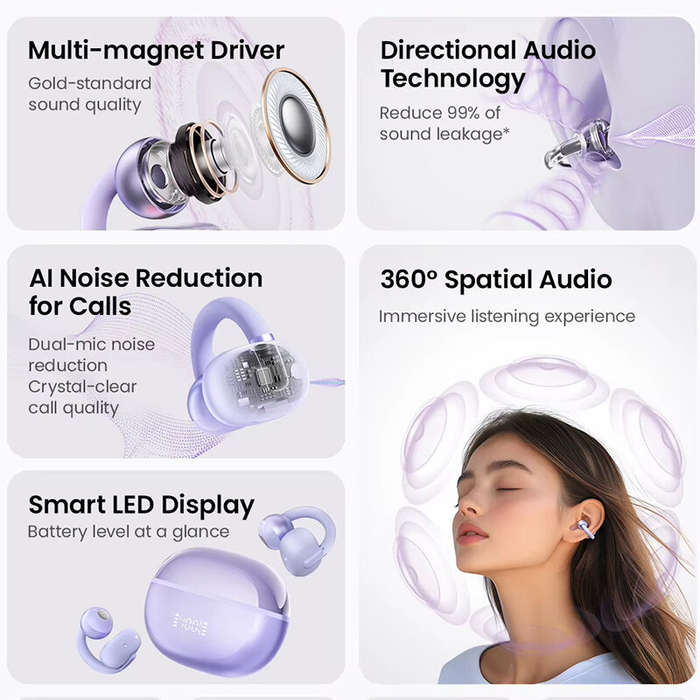 White - HAYLOU Airfree TWS Earclips Earbuds bluetooth 5.4 Earphone 360 Spatial Audio Directional AI