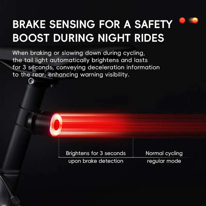 Black - ROCKBROS R3 Smart Brake Sensing Bike Taillight 4 Lighting Modes IPX6 Waterproof Type-C Recha