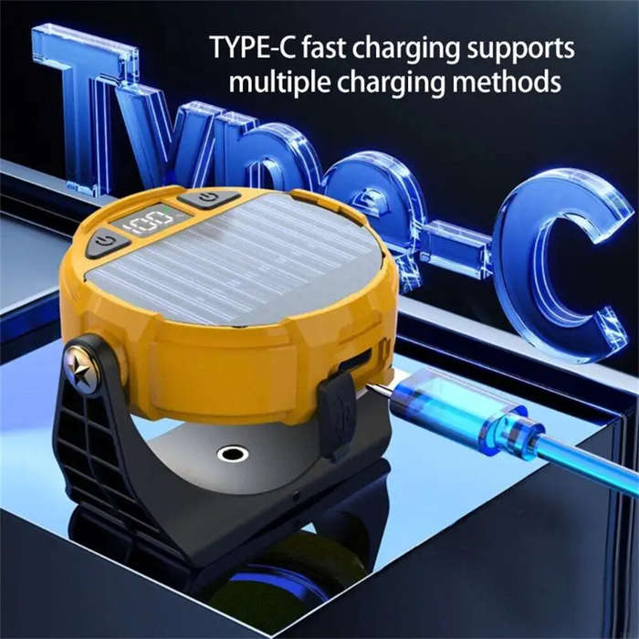 Yellow - IPRee Portable LED Light USB Rechargeable Work Magnetic Light Solar Camping Light 3 Light M