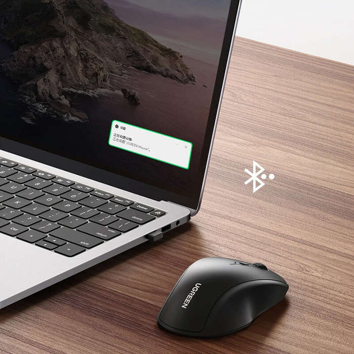 Black - UGreen MU101 2.4G Wireless bluetooth Mouse 1000-4000DPI Silent Buttons Ergonomics for MacBoo