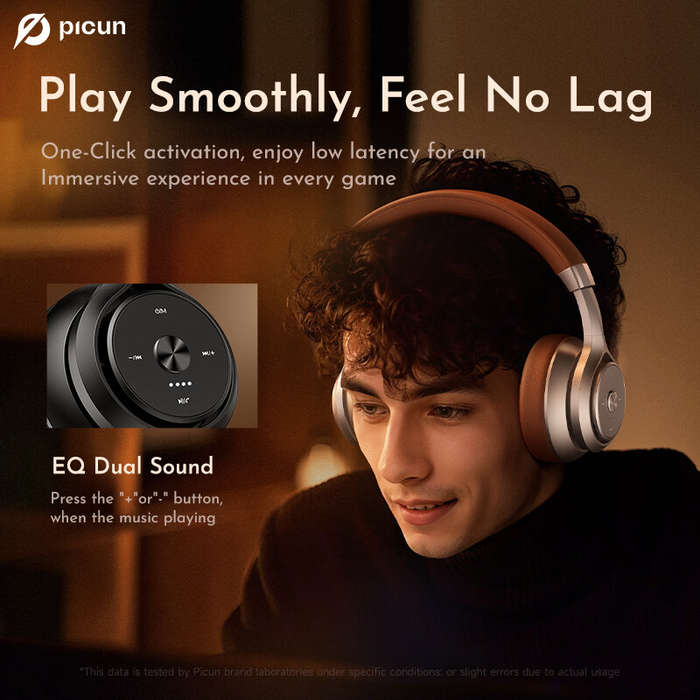 Black - Picun P28X Wireless Headset bluetooth Headphone Dual Drivers 60H Playtime Low Latency Adjust