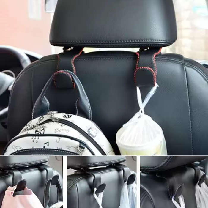 Red - Car Seat Headrest Hook Fuax Leather Hidden Rear Hanging Rack Storage Rack Storage Bag Rear Lug