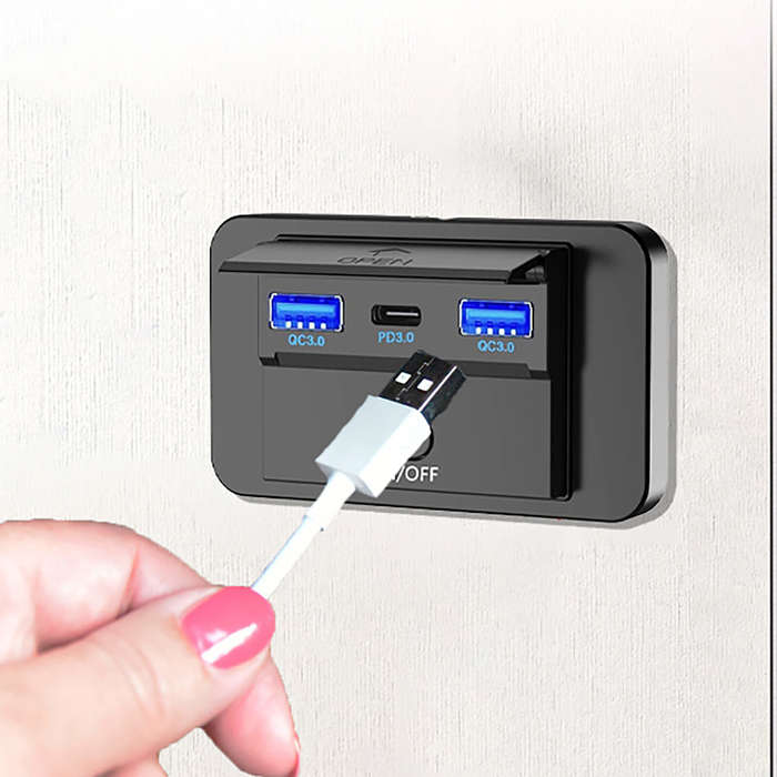 Blue - QC3.0 USB PD3.0 Type C 3 Port 66W USB C Socket Charging Socket Car Charger Mobile Phone Quick