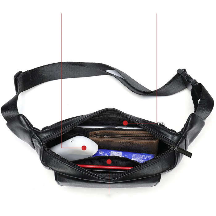 Black - Ekphero Men's Genuine Leather Waist Bag Sports Belt Pouch Business Casual Crossbody Bag Outd
