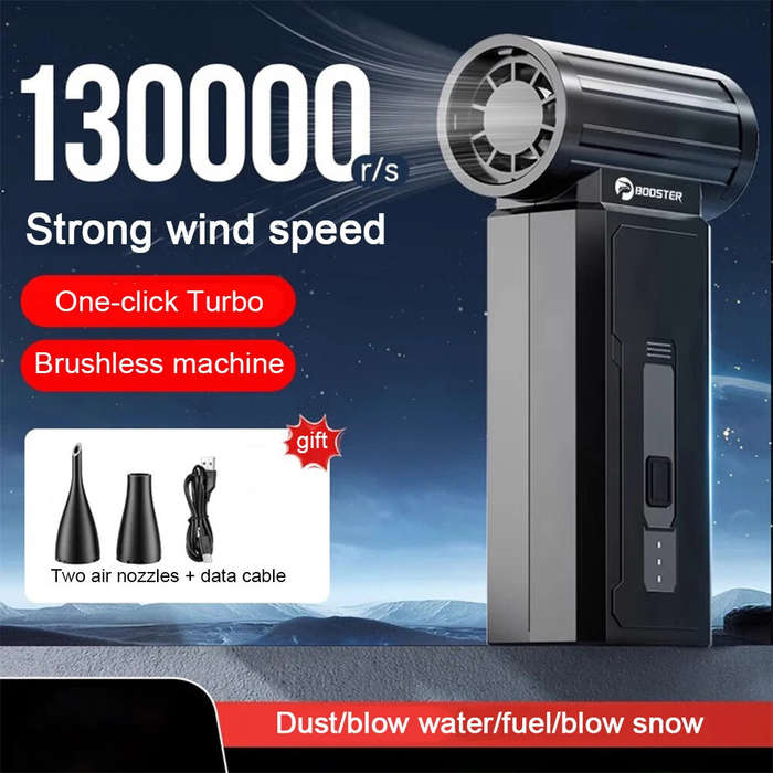 Black - Mini Turbo Fan 130,000PM Peak 35 m/s Wind Speed 2000mAh Peak Battery 4 Speed Settings Cordle
