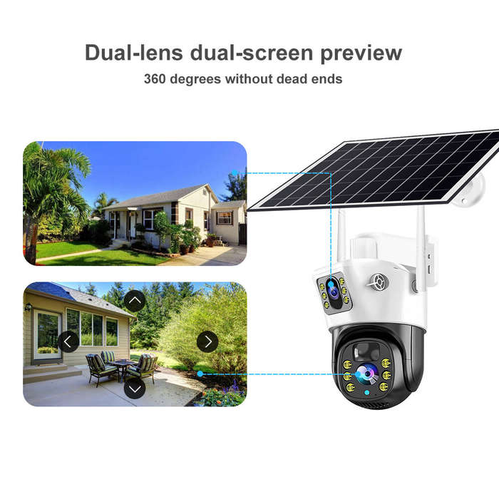 V380 Dual-Lens 4MP Solar Wireless WIFI IP Camera Outdoor 200MP+200MP 360-Degree View IP66 Waterproof