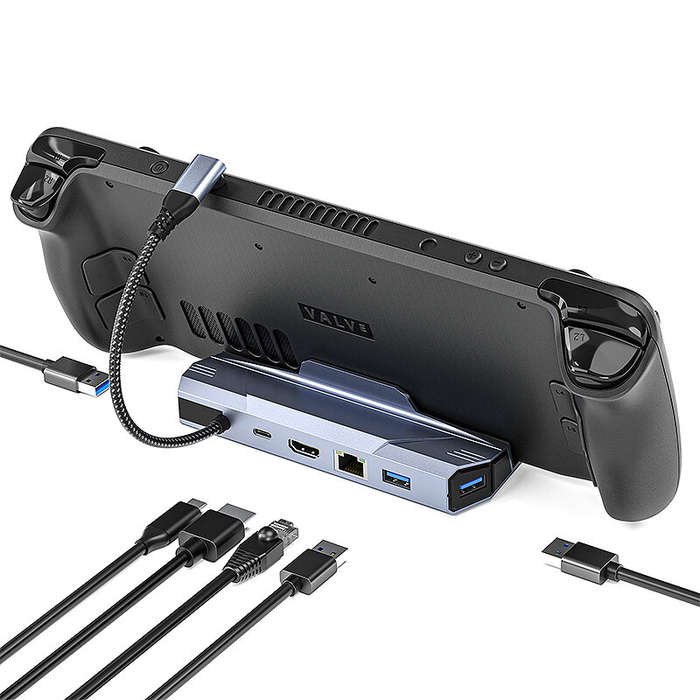Pobod Steam Deck 6-in-1 Gaming Docking Station with USB3.0*3 PD100W USB-C 4K@60Hz HDMI 1000M LAN Mul