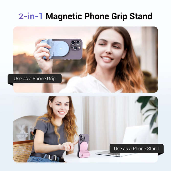 White - JJC Snapgrip Magnetic Phone Grip Stand with bluetooth Remote 17 Heavy-Duty Magnets 5.1lbs Ma