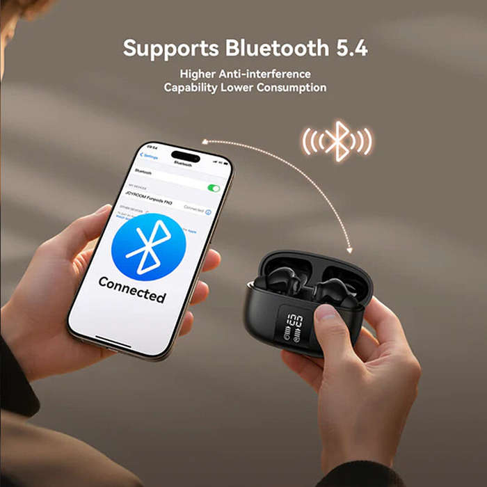 Black - Joyroom FN3 TWS bluetooth Earbuds ANC Wireless Earphone 4-Mic ENC Call Noise Reduction 13mm