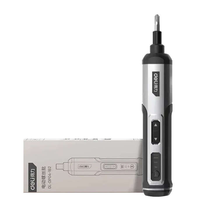 Grey - Deli Electric Screwdriver 4V Lithium Battery 2000mAh 300rpm 5Nm Torque LED Light 3-Speed Adju