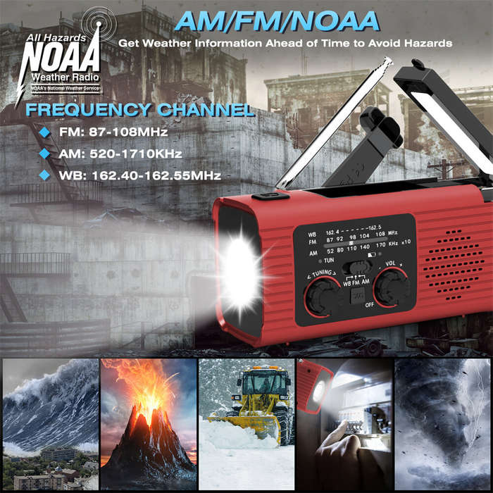 Red - IPRee Hand Crank Emergency Radio Solar Powered Radio with LED Flashlight SOS Alarm Portable Ra