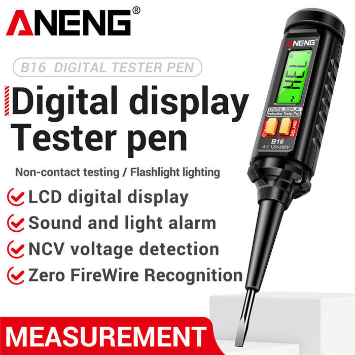 Black - ANENG B16 Digital Tester Pen 12V-300V Non-Contact Voltage Detection LCD Display Sound and Li