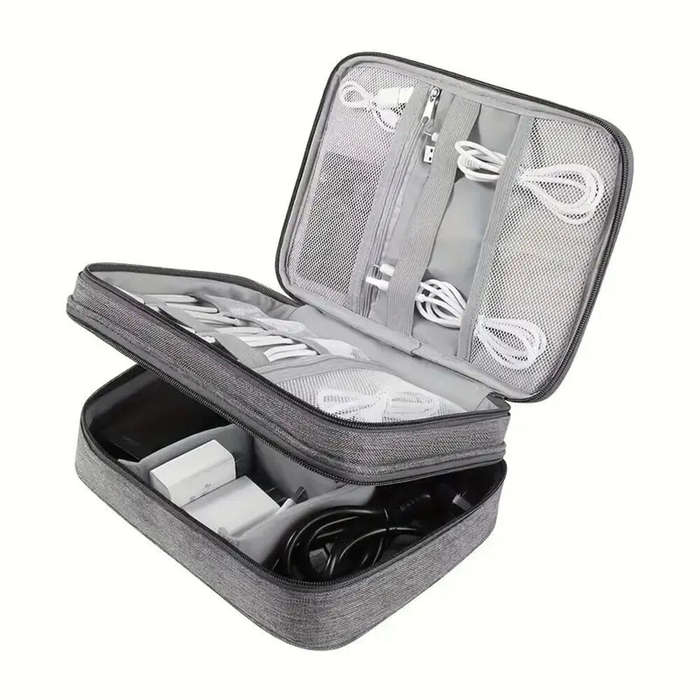 Black - Three Layer Large Capacity Storage Bag Digital Organizer Multifunctional Earphone Charger Da