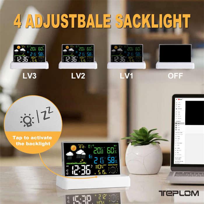 White - Wireless Indoor Outdoor Weather Station VA Color Screen Temperature Humidity Sensor 500 Feet