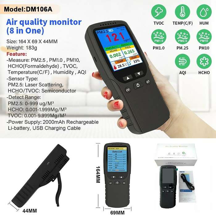 Indoor Portable PM2.5 Detector Multifunctional Thermohygrometer Home LCD Digital Air Detector Intell