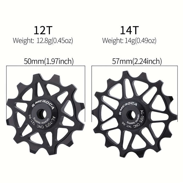 14T - MEROCA 12/14T Bicycle Ceramic Pulleys Lightweight Aluminum Alloy Smooth Speed Change Bike Rear