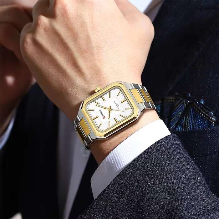 White+Gold - CURREN Fashion Rectangular Business Watches for Men Waterproof Luminous Hands Stainless