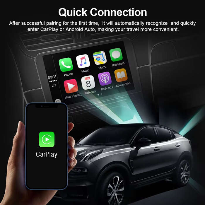 Black - Wireless CarPlay Adapter Android Auto USB Dongle OEM Wired Upgrade 5G WiFi BT 5.0 Plug and P