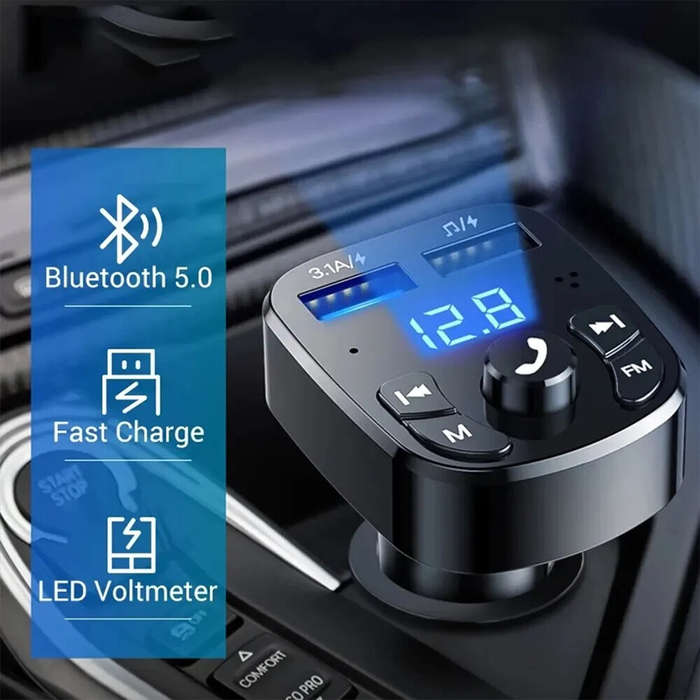Black - Dual USB Car MP3 Player Fast Charger FM bluetooth Receiver Compatible 5.0 FM Transmitter USB